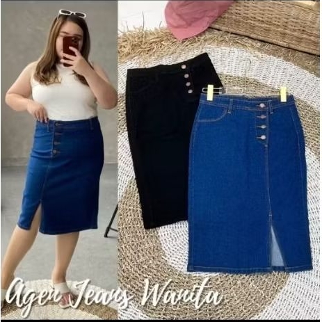rok jeans wanita jumbo premium (PRELOVED) warna denim