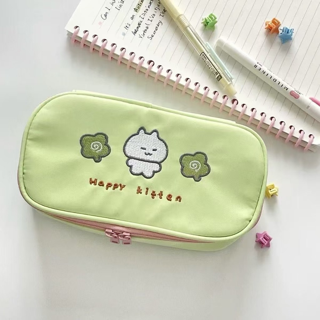

Cute Clover Jiyi Embroidery Pen Bag Large Capacity Student Stationery Storage Bag Pencil Box