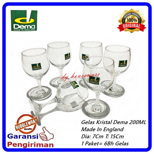 Gelas Kristal Gelas Kaca 200ML Gelas Kaki Gelas Wine Garansi Asli DEMA Made In England ( 1 Paket Isi