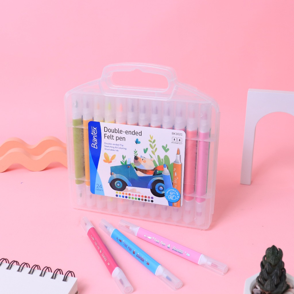 

[Avjaya Stationery] Bantex Felt Pen Dual Tip 24 Warna / Spidol 2 Ujung Marker Lengkap Bisa Dicuci PP Box BK3021