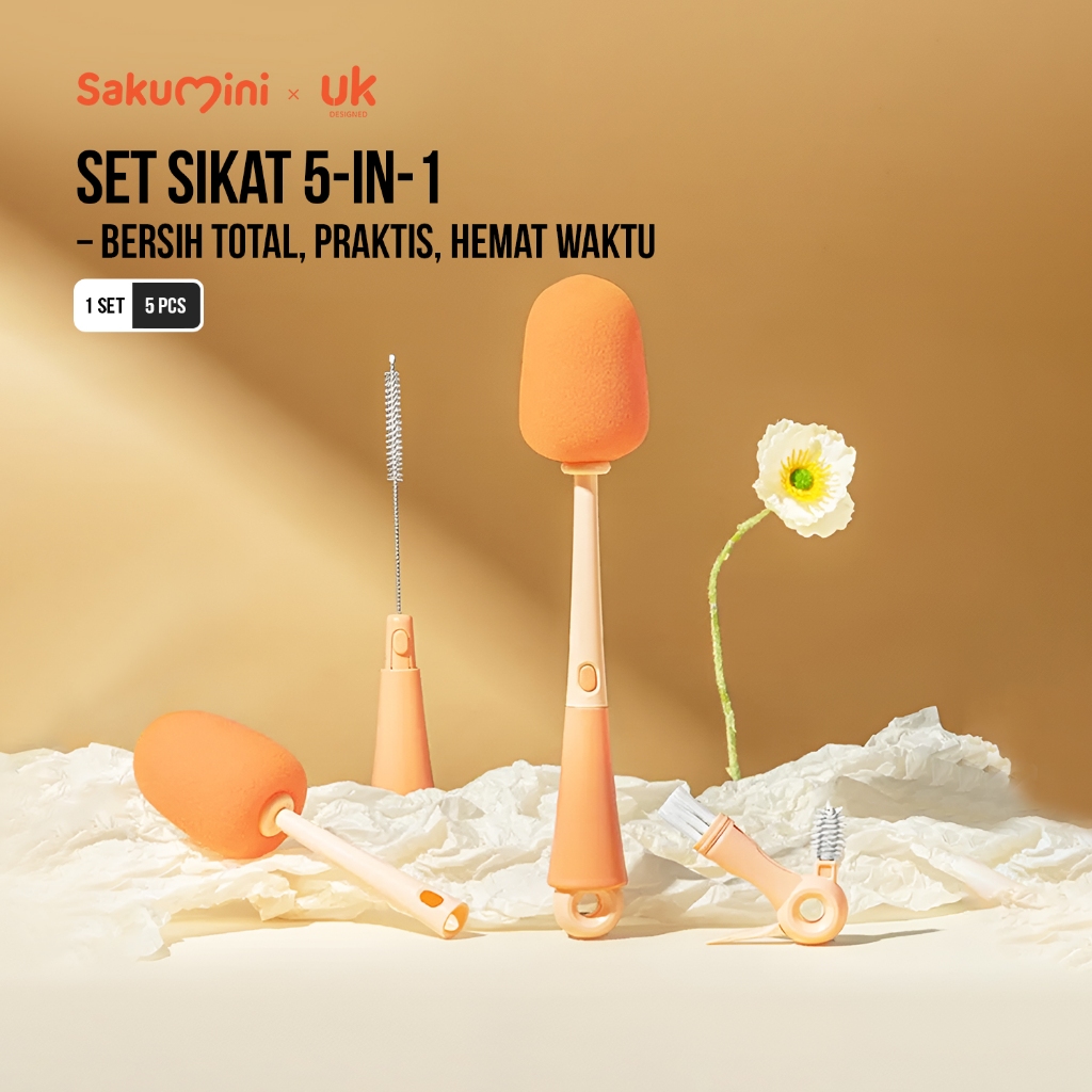 Sakumini 5in1 Brush Set Multifungsi Sikat Pembersih Botol Susu Dot Bayi