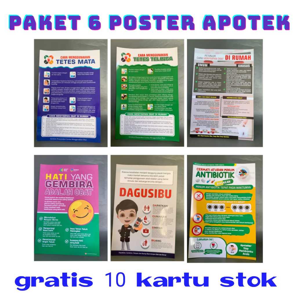

Farmasi - Paket 6 Poster Apotek Terlengkap, Media Edukasi Apotek, Free Bonus 10Pcs Kartu Stok Apotek
