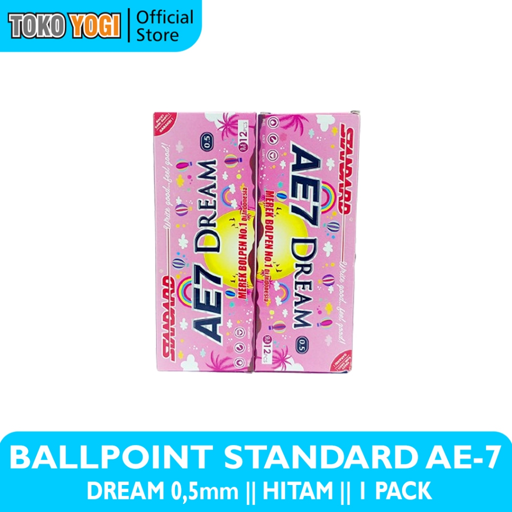 

STANDARD BALLPOINT AE 7 DREAM TINTA HITAM 0.5 (1 PACK = 12 PCS)
