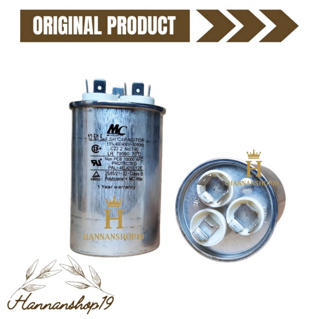 Kapasitor AC 0.5pk 12.5+1.5uf kaki 3 / Capasitor AC 1/2pk 12.5+1.5uf / Kapasitor AC 0.5 Original MC 