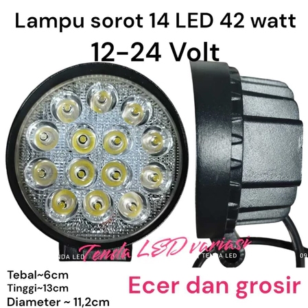 Lampu Tembak Sorot Offroad Led 14 Titik 42 Watt Bulat Bodi Tebal super terang