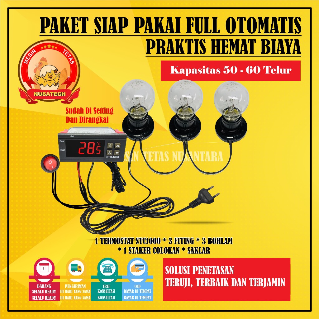 Paket Siap Pakai STC1000 Kapasitas 50 Sampai 60 Butir Telur Mesin Tetas
