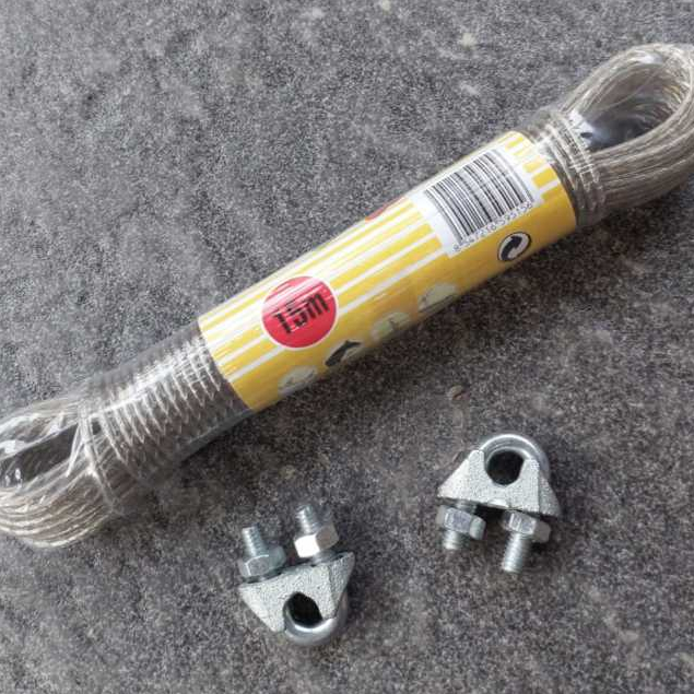 PROMO TALI JEMURAN BONUS KLEM SLING/Tali Kawat Lapis Karet Silicon Serbaguna 15 Meter / Tali jemuran