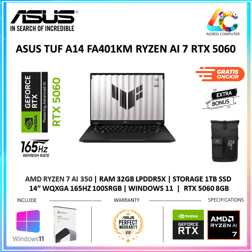 ASUS TUF A14 FA401KM RYZEN AI 7 350 RTX5060 8GB/ 32GB 1TB W11+OHS+M365B 14.0 WQXGA 165HZ 100SRGB