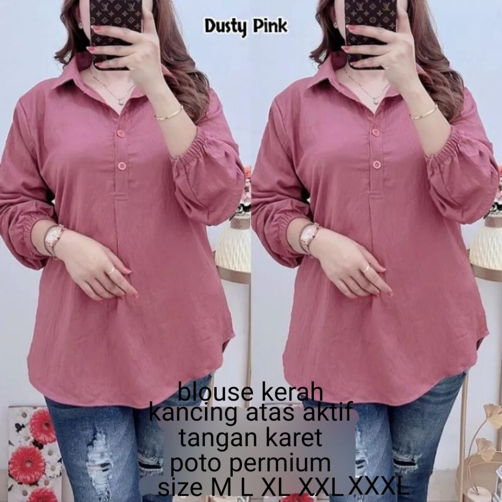 kemeja blouse yang lagi viral dengan bahan crinkle airflow inpor berkualitas ukuran (M L XL XXL XXXL