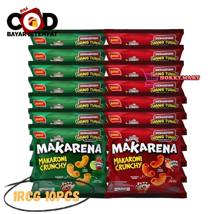 

[ HOKKY ] Mr Sarmento Makarena Ayam Bara Sambal Limo 10pcs x 20gr Makaroni Crunchy Makaroni Kriuk Chiki Berhadiah Snack Cemilan Anak Murah Halal