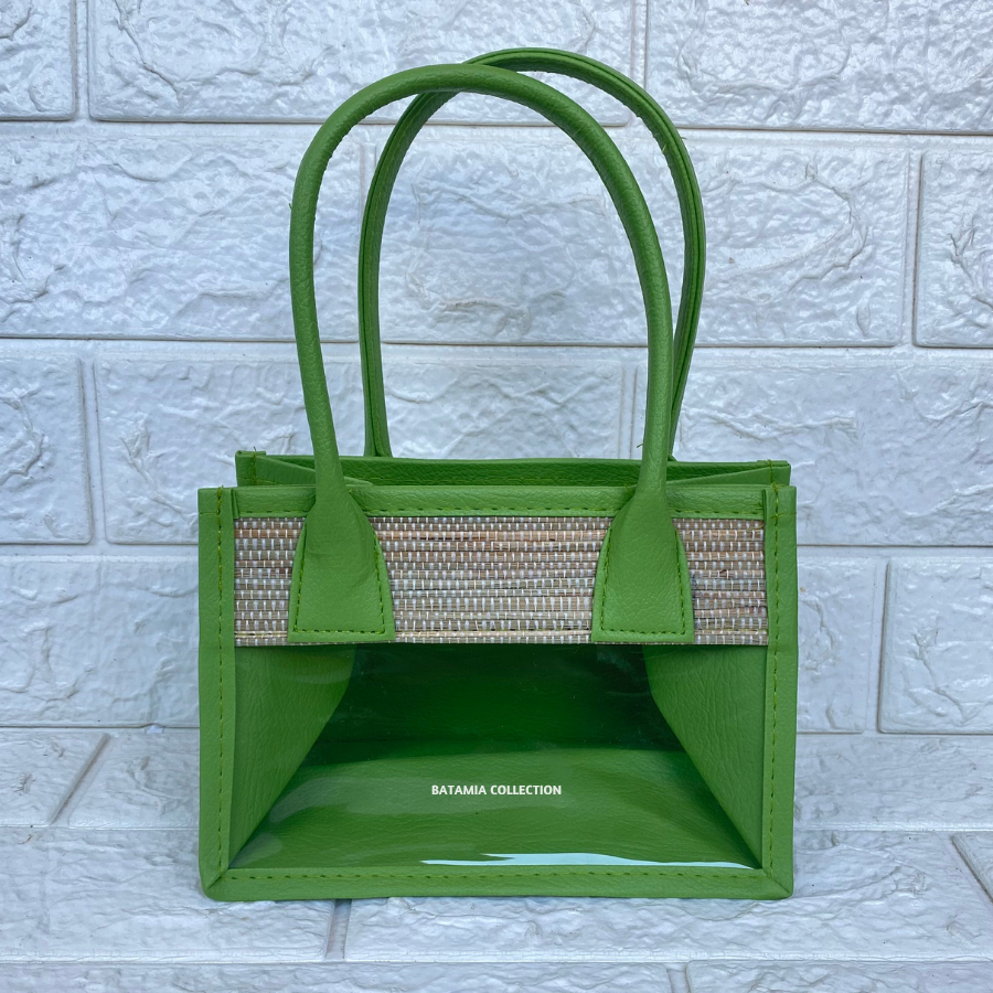 

Tas Mika Parcel (Hijau) Untuk Isi 2 Toples Silinder Tas Hampers Mendong Mika Transparan