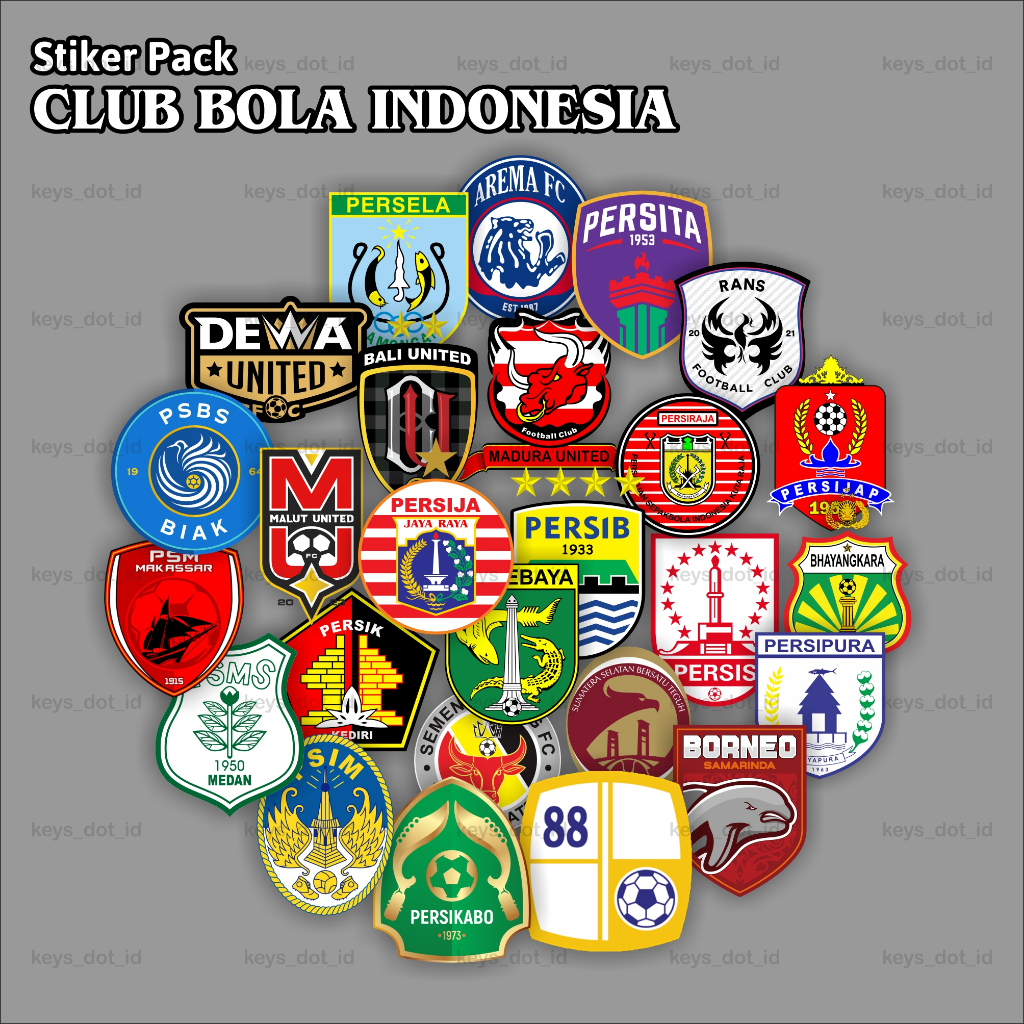 

Sticker Stiker Pack Logo Club Sepak Bola Indonesia, Stiker Persija Persib Arema Persebaya Bali United