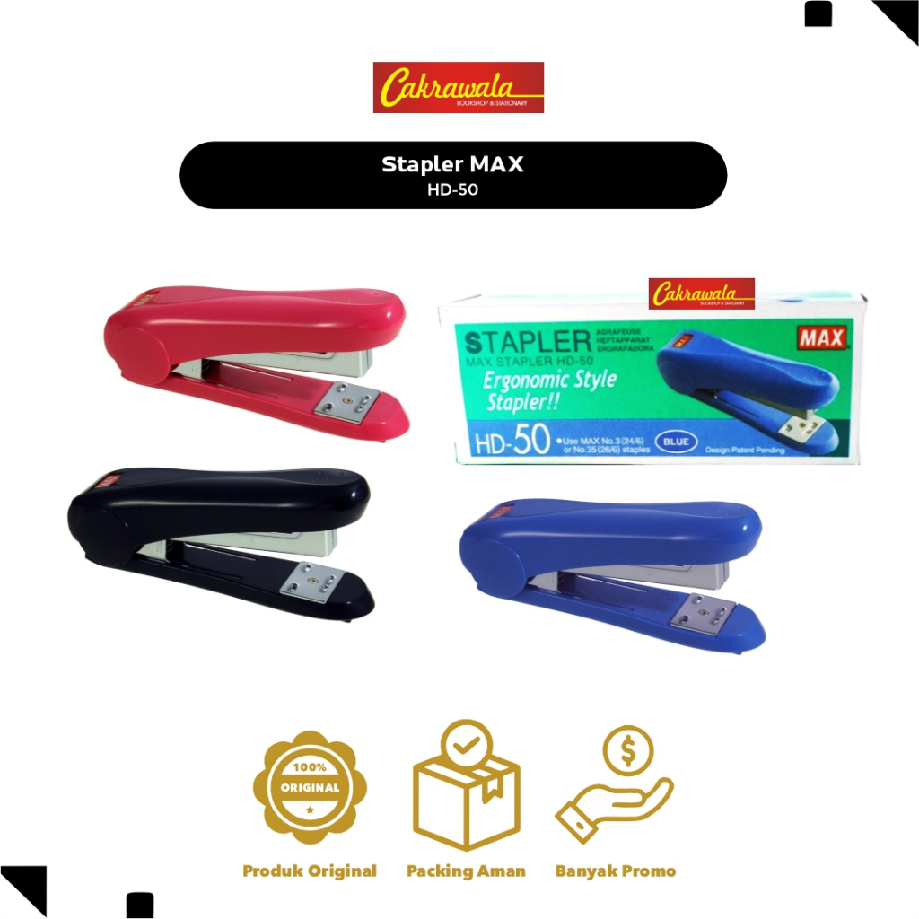 

Stapler MAX HD-50 – Jepretan Kertas Kantor| Desain Ergonomis | Warna Menarik | Stapler Murah & Awet