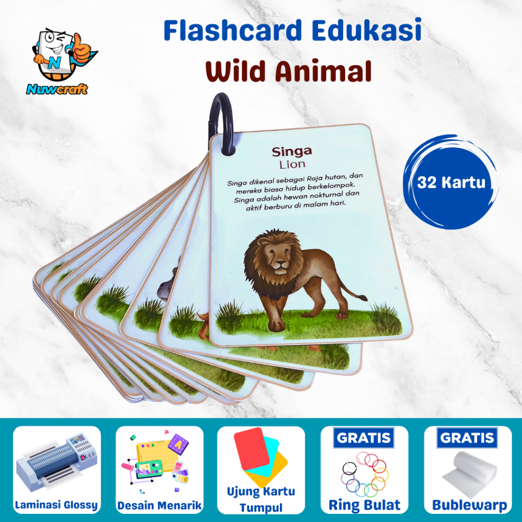 Flashcard Wild Animal – Kartu Edukasi Hewan Liar untuk Anak
