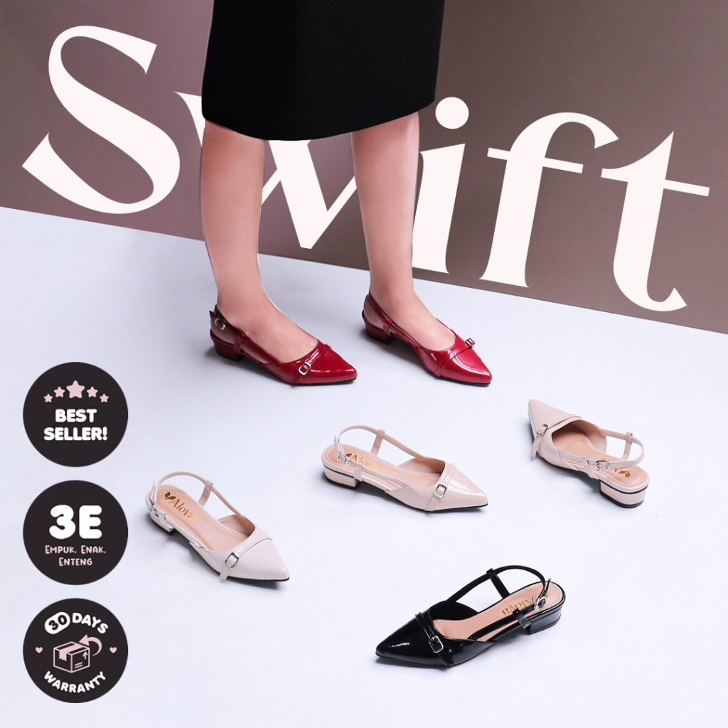 Alova Swift Heels 3cm Pointed Hak Chunky Sepatu Pantofel Strap Heel Vintage Sepatu korea Wanita