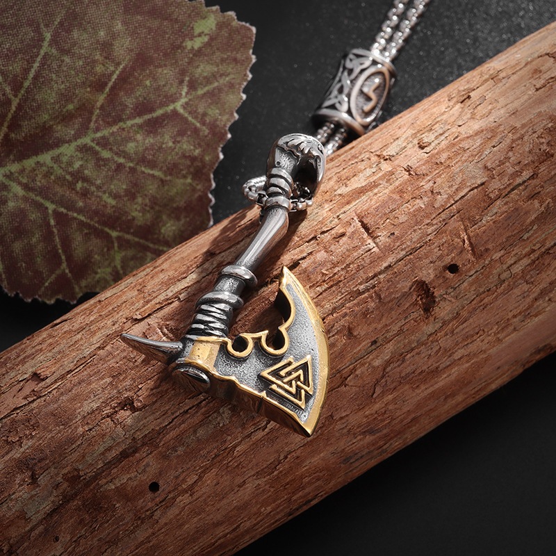 Kalung Kapak Artistik Viking Nordic - Liontin Artistik Silver Gold / Retro Ethnic Nordic Viking Ax N