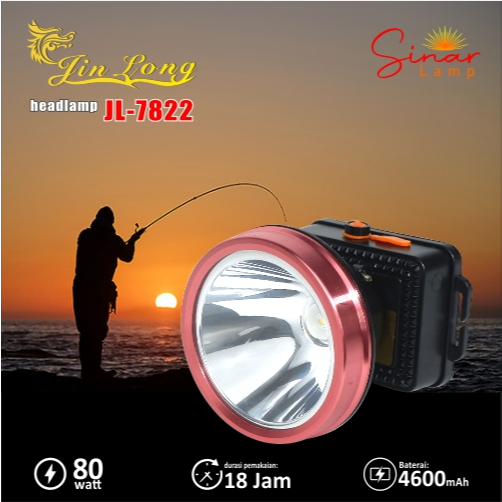 Senter Kepala / Headlamp Jinlong JL 7822 waterproof / tahan air 80 watt putih