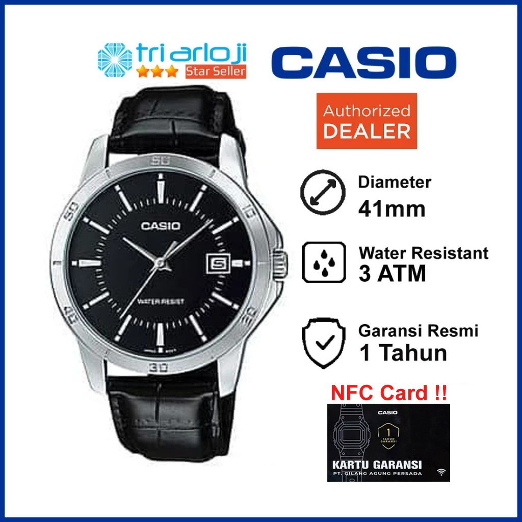 CASIO MTP-V004L-1AUDF Jam Tangan Pria Analog Hitam Kulit MTP-V004L-1A MTPV004L