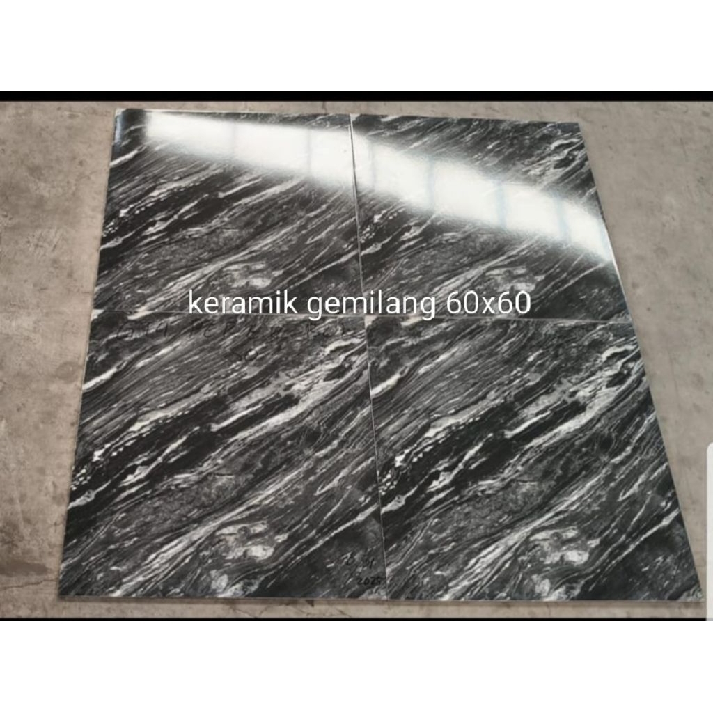 keramik 60x60 lantai hitam glossy motif
