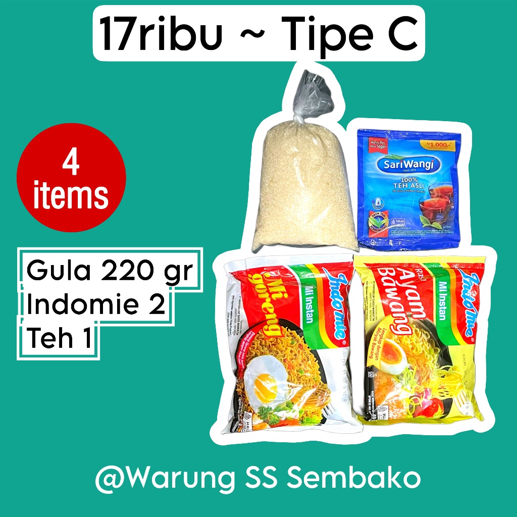 

Paket Sembako 17ribu Tipe C - Gula Pasir Indomie Teh Murah Hemat Ekonomis