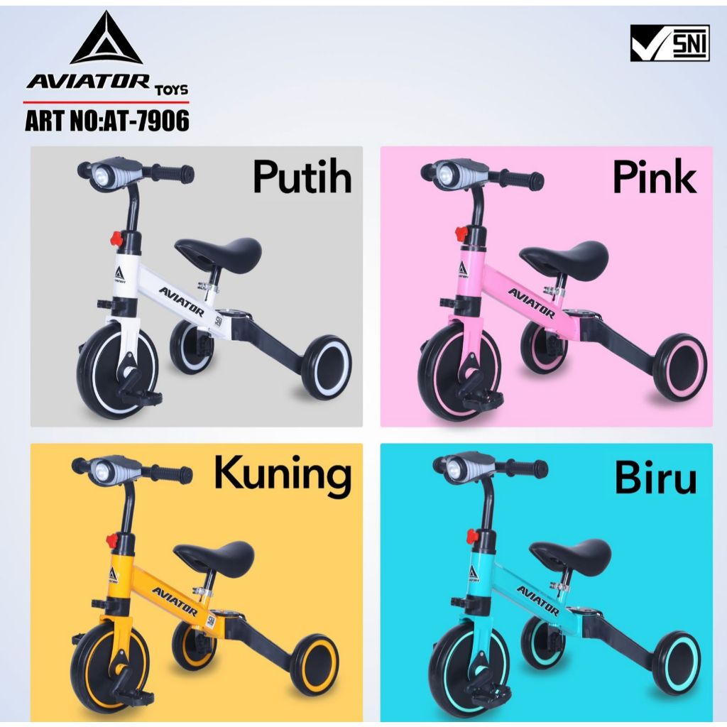 Gosend Sepeda Anak Roda Tiga Balance Bike Aviator Musik 3 In 1
