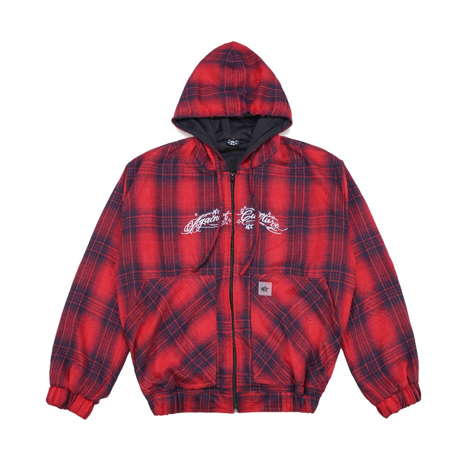 GDCK Flannel Hoodie LETAFLA / Outer Jacket Flannel Merah Hitam / Zip Hoodie
