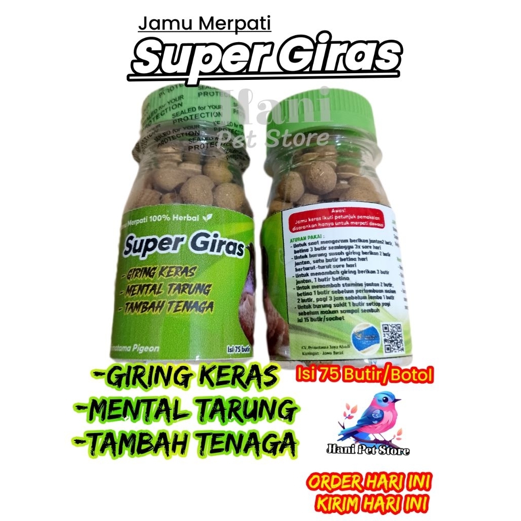Jamu Merpati Super Giras isi 75 butir Jamu Merpati Giring Jamu Burung Jamu Merpati Kolong Bebas Meja