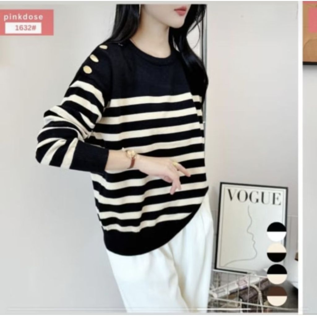 PINKDOSE SWEATER RAJUT PREMIUM MOTIF SALUR/ATASAN RAJUT SALUR IMPORT