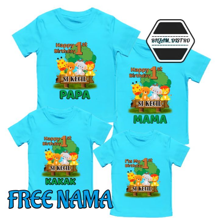 Kaos ulang tahun tema animals baby zoo couple keluarga ayah ibu anak