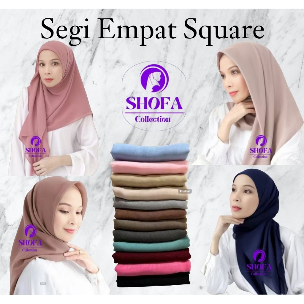 SHOFA Hijab - Jilbab Segi Empat Square Polos Premium FREE Pouch