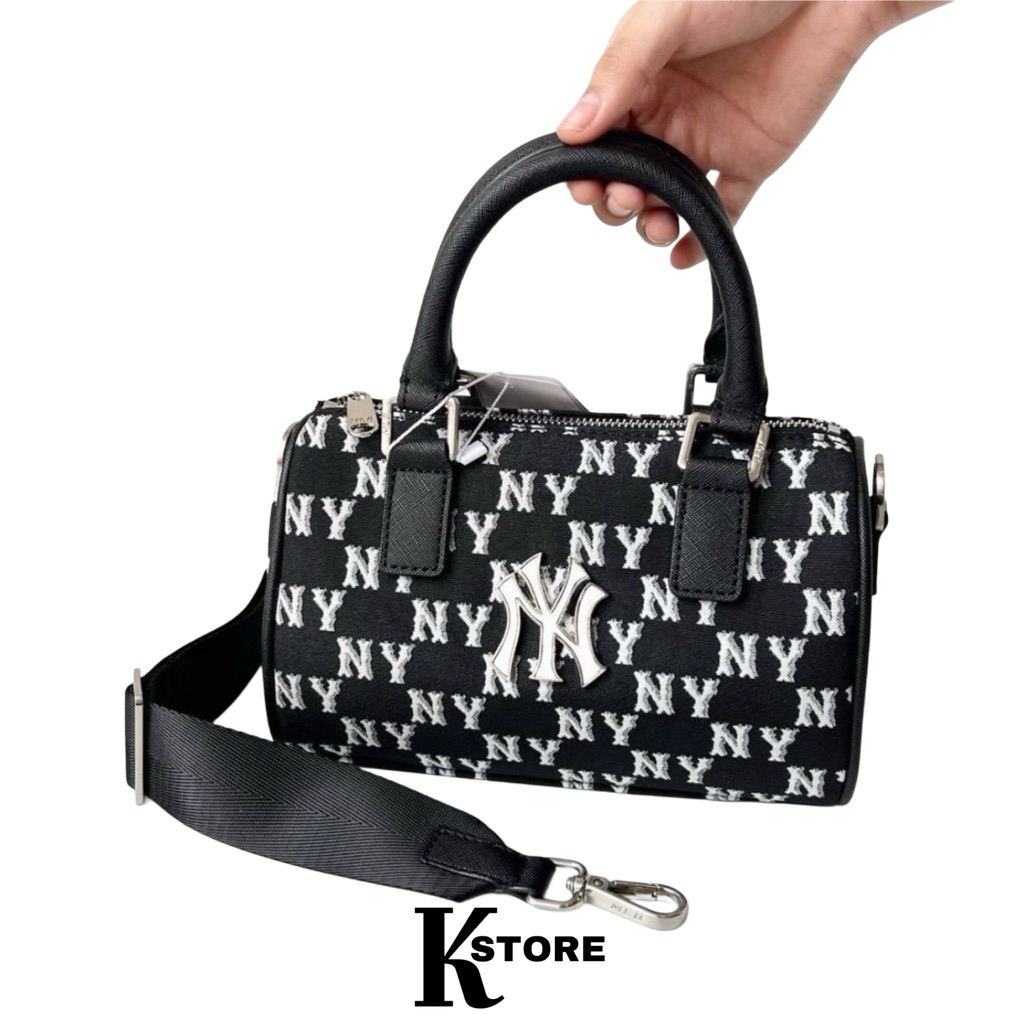 MLB NY Yankees Signature Monogram Small Duffle Tote Bag Black White – Jacquard Edition