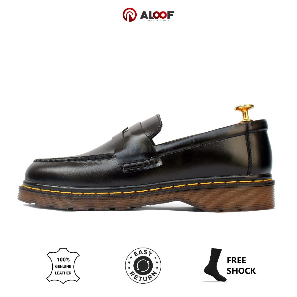 KODE V38J 3845 Aloof PENNY Hitam  Sepatu Loafers Pria Kulit Asli Slip On Original Indonesia