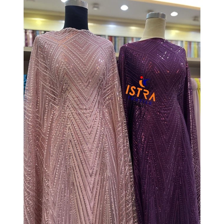 KODE H27F TulleTileTille Nesa Zig Zag SpangleSpangel Payet Sequin Premium Gaun Dress Kebaya Brokat