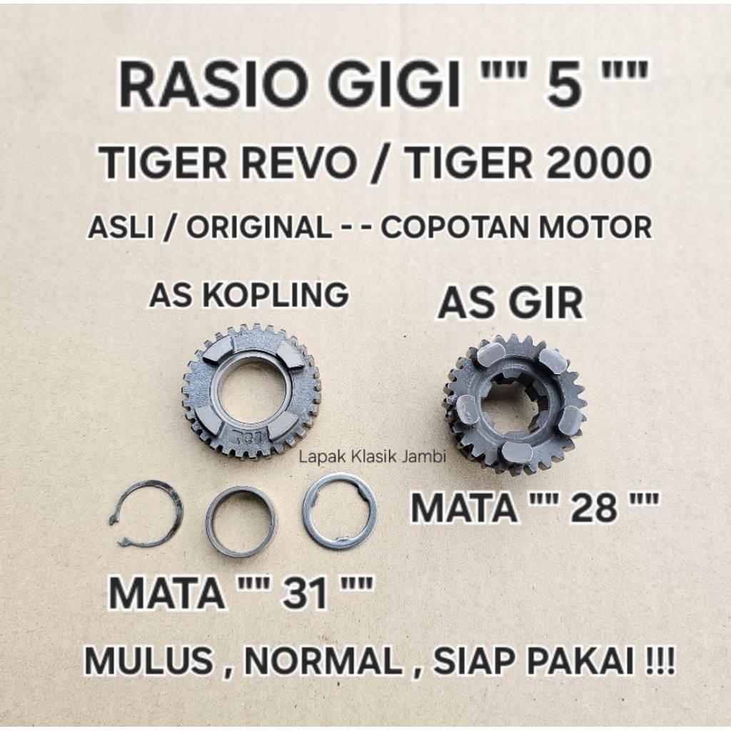 Rasio Transmisi GIGI 5 Set Lawan as Kopling Mata 31/28 TIGER REVO TIGER 2000 Original copotan