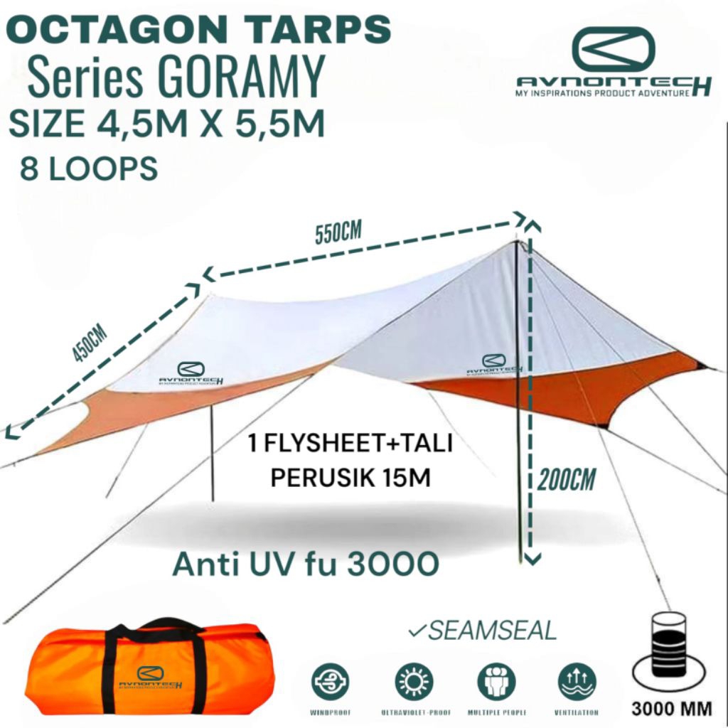 flysheeat octagon 4,5x5,6 flysheeat segi 8 series goramy avnontech adventure
