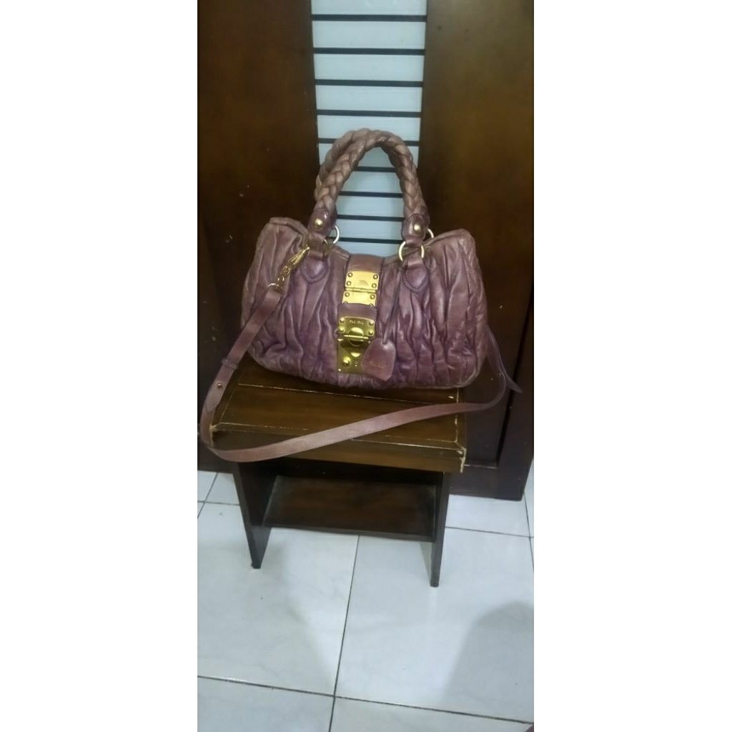 Tas Sling Miu Kulit Asli Warna Ungu Tua lengkap Talpan