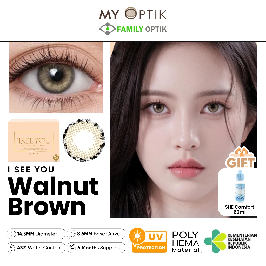 (FREE SHE COMFORT 60ML) I See You Walnut Brown Bulanan Softlens Warna