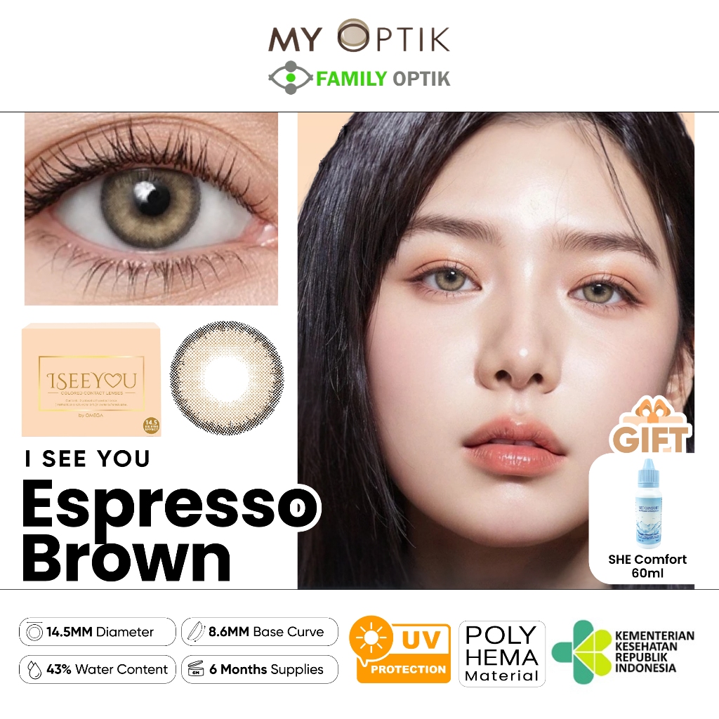 (FREE SHE COMFORT 60ML) I See You Espresso Brown Bulanan Softlens warna