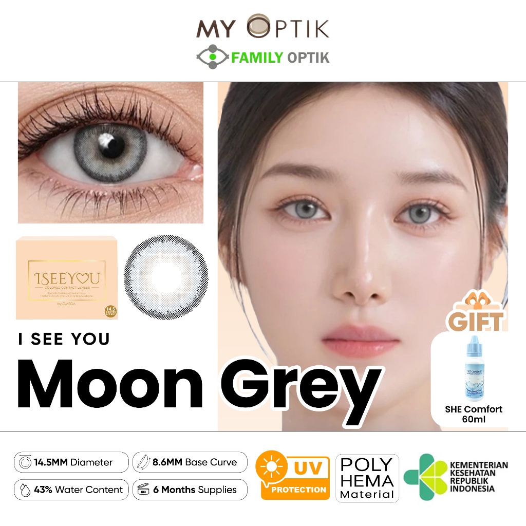 (FREE SHE COMFORT 60ML) I See You Moon Grey Bulanan Softlens Warna