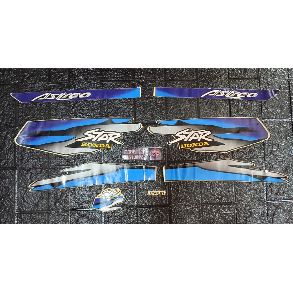 stok lama detail rapi striping setriping lis polet sticker astrea star 97 1997 biru