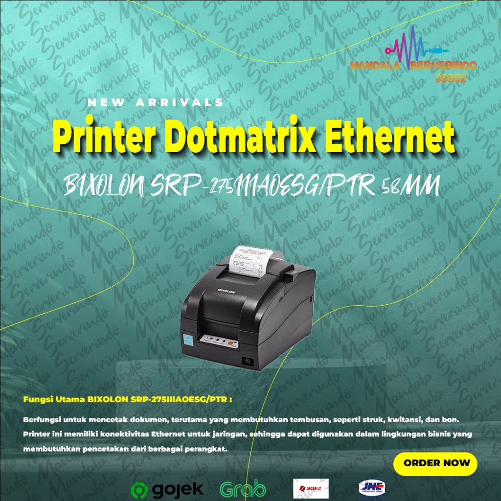 Printer Dotmatrix Ethernet BIXOLON SRP-275IIIAOESG/PTR 58MM x 80MM USB Ethernet Drawer Connector