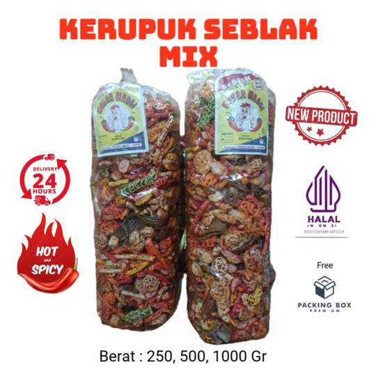 

Kerupuk Seblak Mix, Pedas Gurih Halal, 3 Varian Berat, free packing