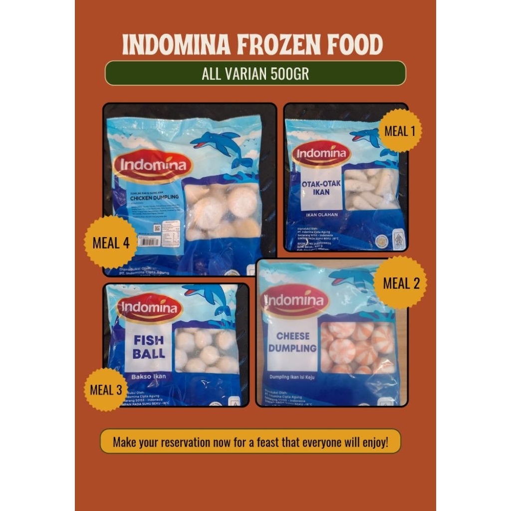 

Indomina Chicken Dumpling otak otak ikan fish ball cheese dumpling 20x500gr
