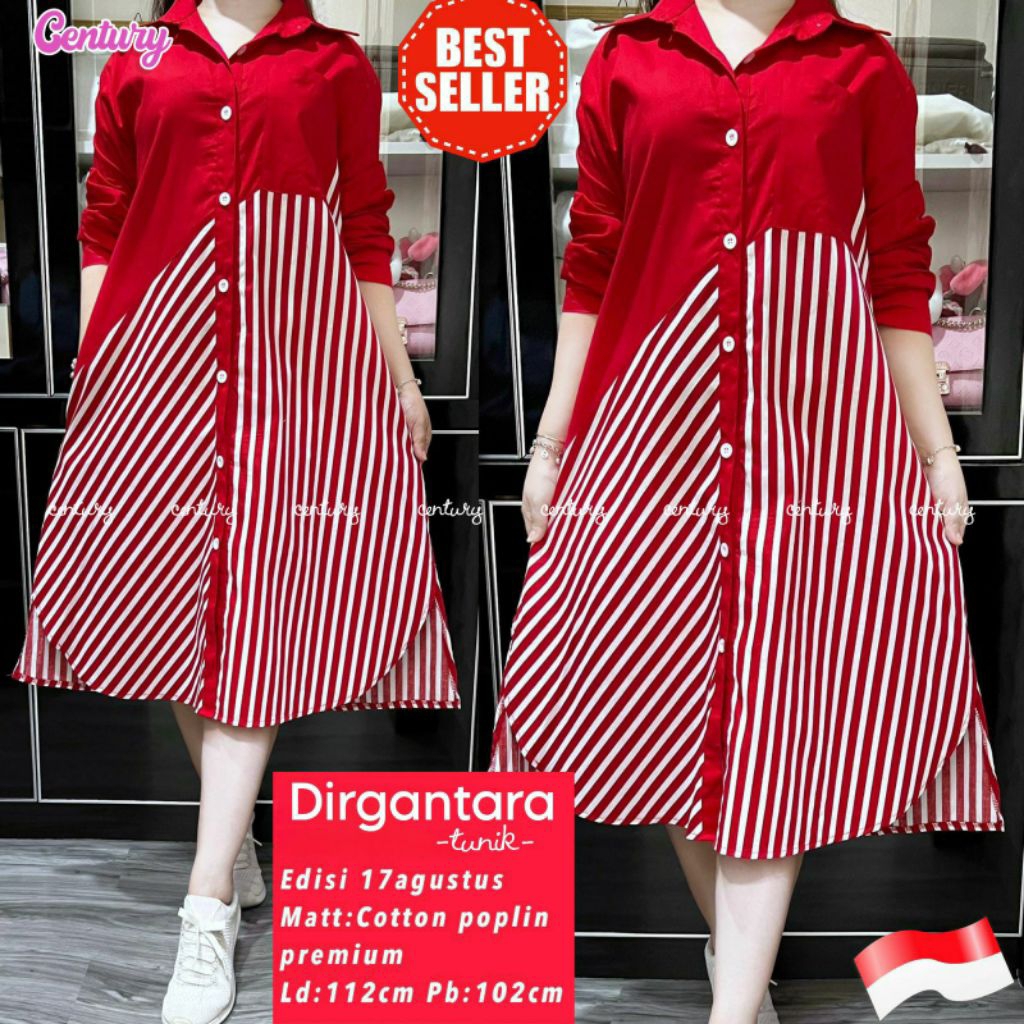 Tunik kemerdekaan merah putih motif agustusan Indonesia