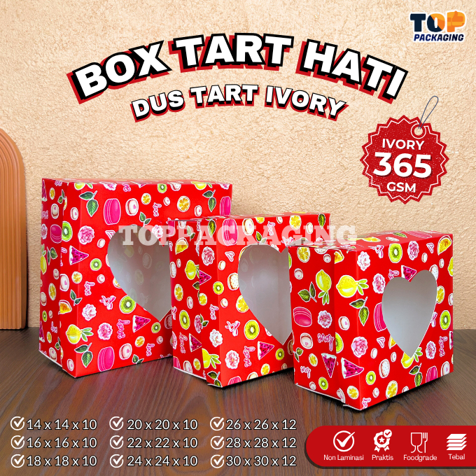 

Dus Box Kue Tart Tinggi Tutup Hati Love Mika Pisah Cetak Motif Mawar Duplex Coated