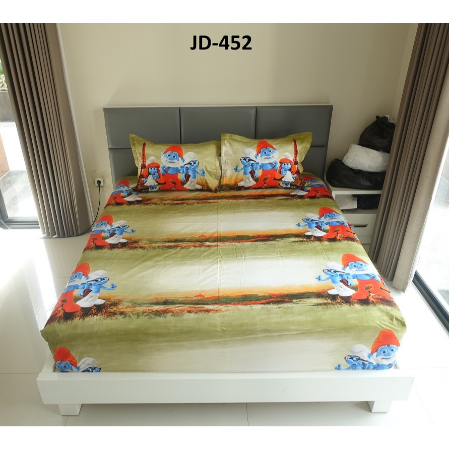 sprei single bahan katun jepang reactive kode JD-453 motif smurf