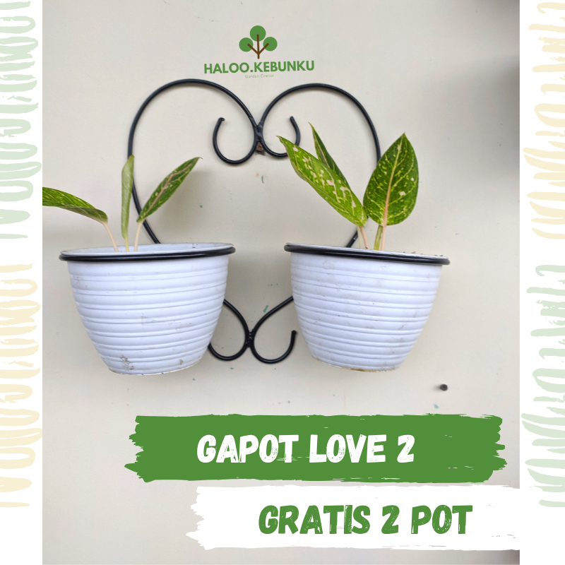 [GRATIS 2 POT] HK Gantungan Pot Model love Unik 2 Pot Besi