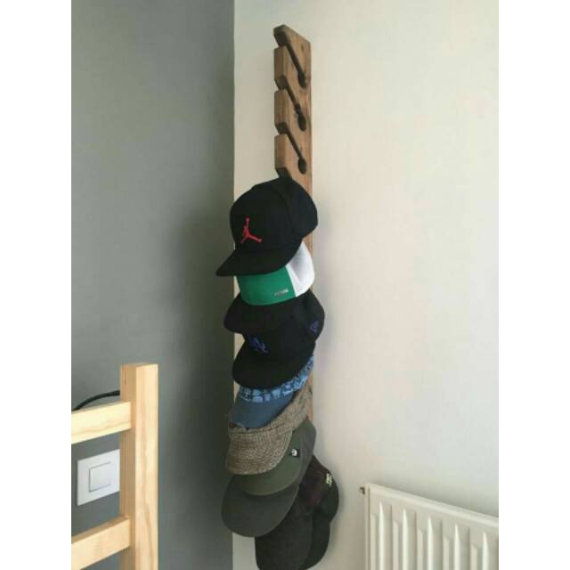 Rak Topi Dinding Bahan Kayu Djati Bhelanda Murah Gantungan Topi Tas Baju Tempel Dinding / Gantungan 