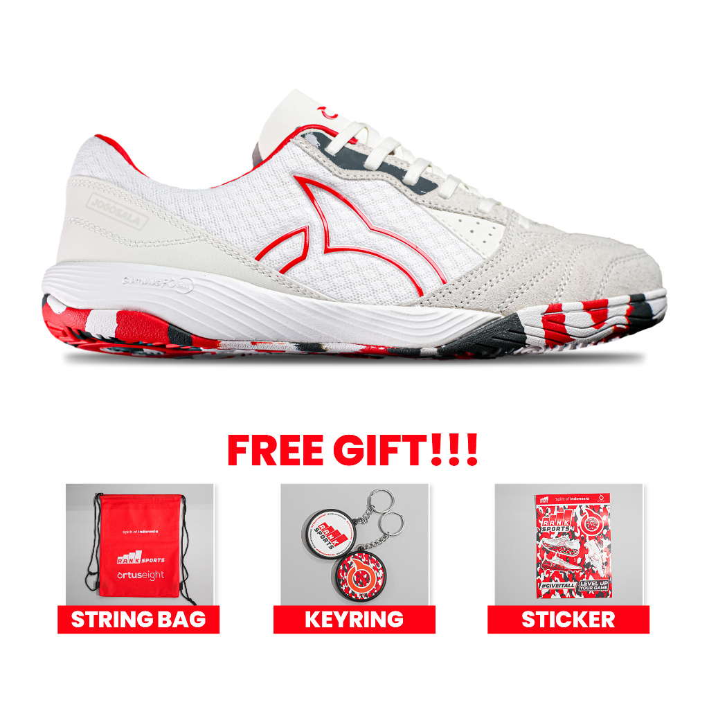 Ortuseight x Rank Sports Sepatu Futsal Jogosala Ascend SE - White/Ortred/Grey