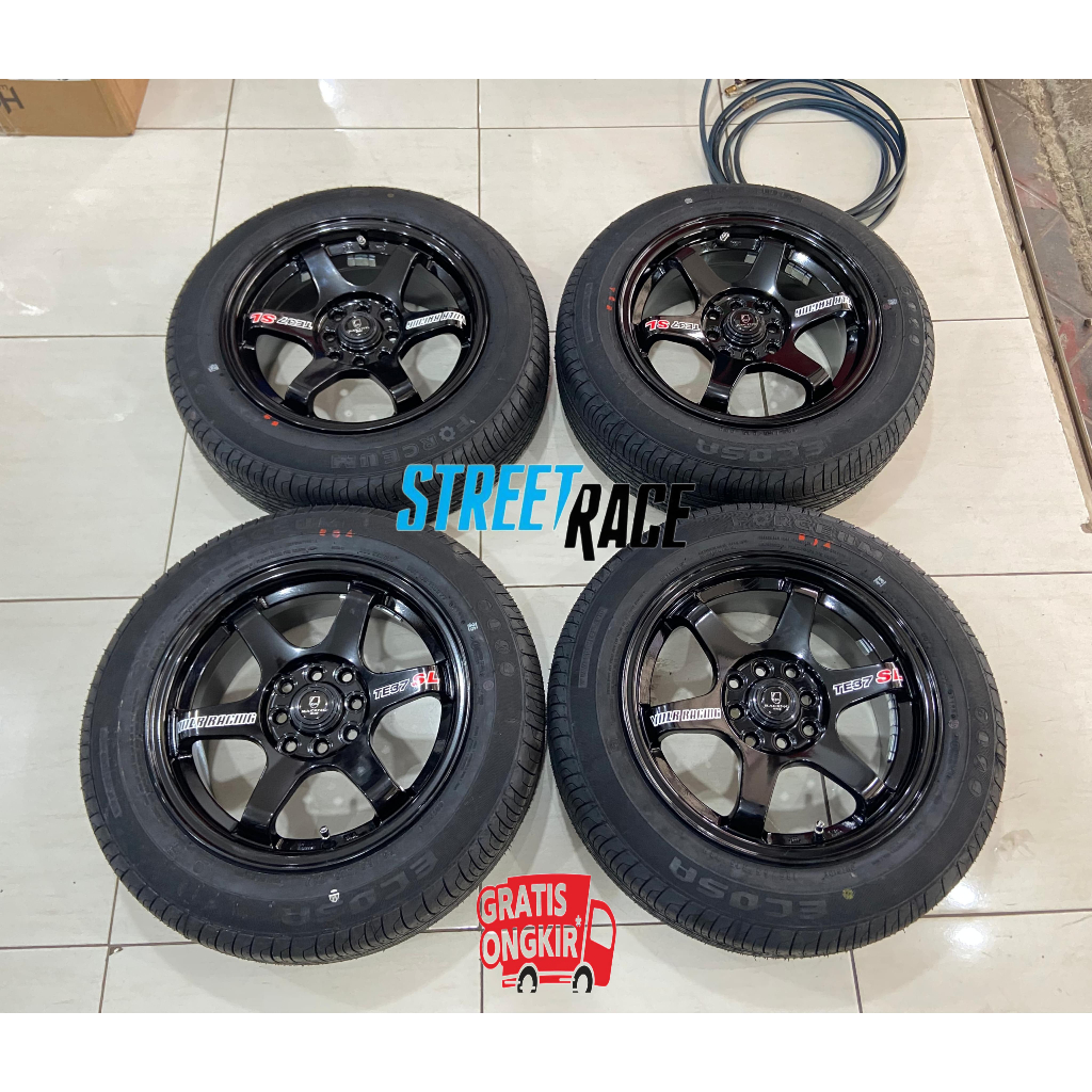 Velg Te37 Hsr Ring 15 lebar 7 untuk Mobil Avanza Brio Agya Calya Pcd 8x100-114.3 Black